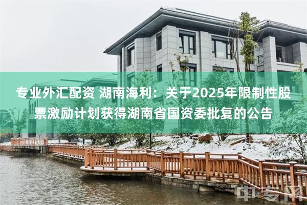 专业外汇配资 湖南海利：关于2025年限制性股票激励计划获得湖南省国资委批复的公告