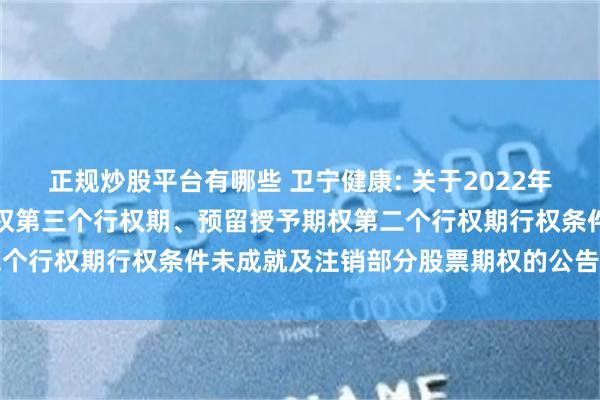 正规炒股平台有哪些 卫宁健康: 关于2022年股权激励计划首次授予期权第三个行权期、预留授予期权第二个行权期行权条件未成就及注销部分股票期权的公告内容摘要